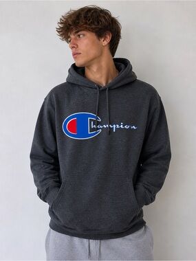 Champion Charcoal Hoodie with Blue & Red Logo size M/L
